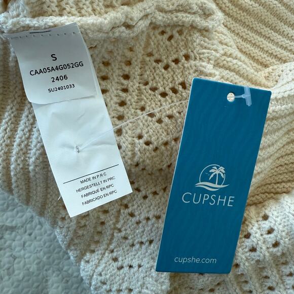 Cupshe Sand Ribbed Bodycon Beach Dress Crochet Size Small Knitwear NWT - Picture 6 of 9